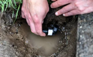 two hands repair a sprinkler system