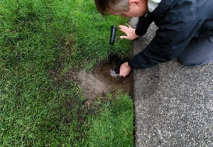 Sprinkler System Repair on the Lawn
