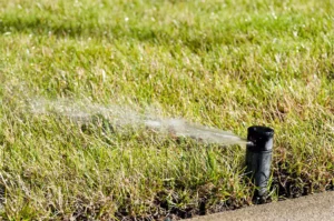 open lawn sprinkler on grass