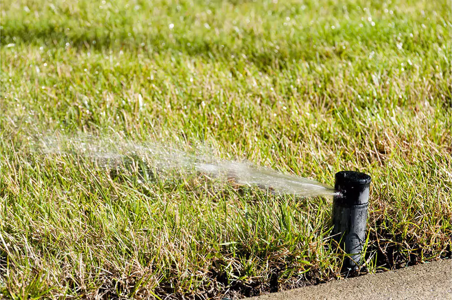 open lawn sprinkler on grass